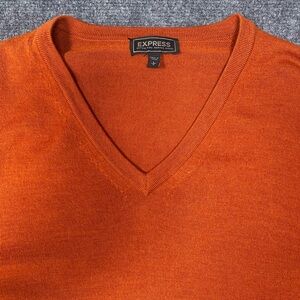 Express Men's V-Neck Sweater Burnt Orange size L extra fine merino wool